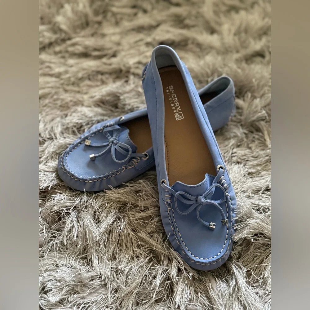 Sperry Light Blue Leather Moccasin Loafers - Picture 2 of 5